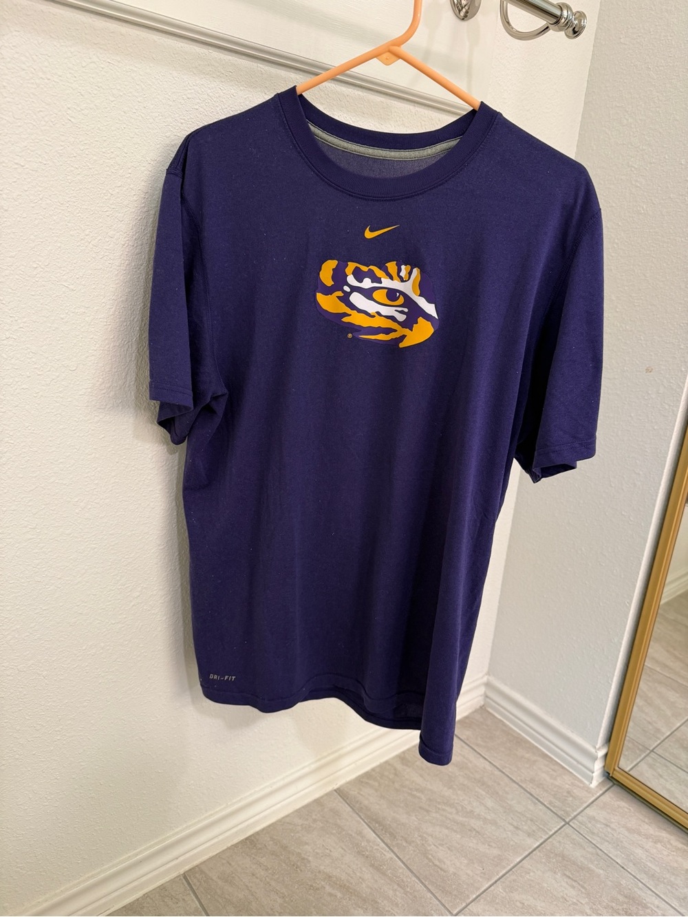 Nike Purple Tee with Yellow LSU Tiger Eye Logo
